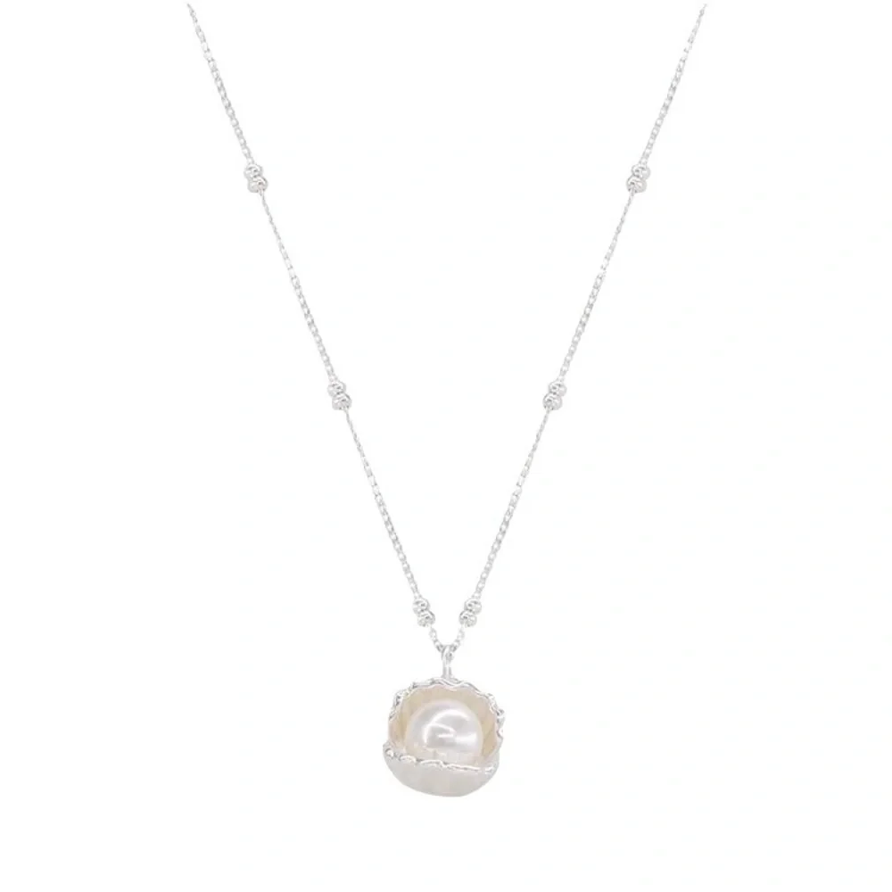 Sterling Silver Pearl Shell Pendant Necklace - White Pearl